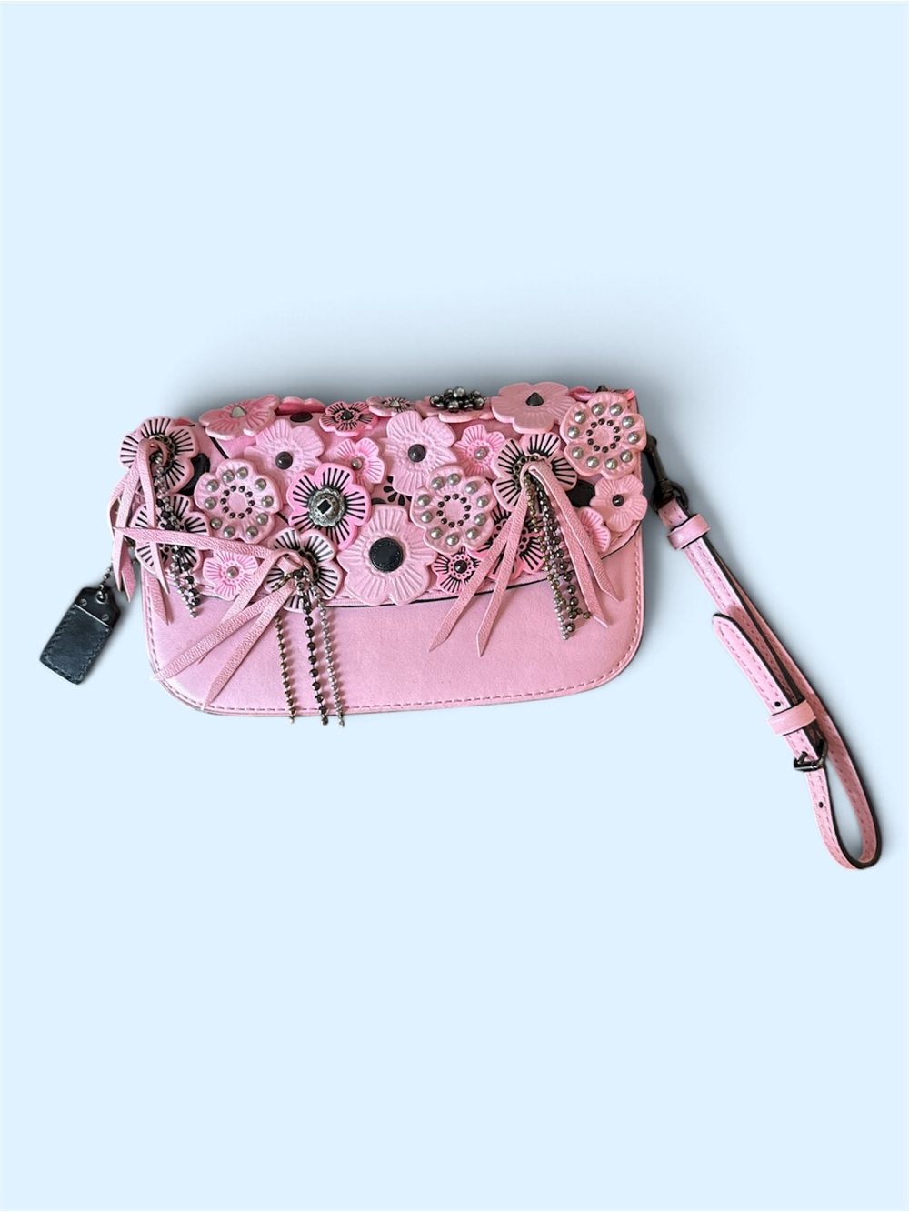 Coach Pink Floral Appliqué Wristlet Clutch